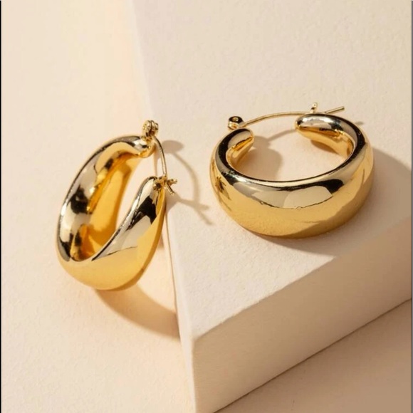 Thick Bold Gold Hoop Earrings - Picture 3 of 7